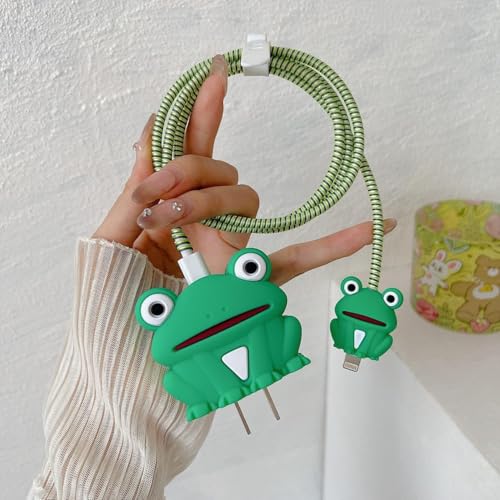 Image of Protective Charger Case for iPhone 18W 20W iPhone 15 14 13 12 11 Pro Max Charging Cable Charger Protective Cover Data Cable Protective Sleeve -(Green Frog)