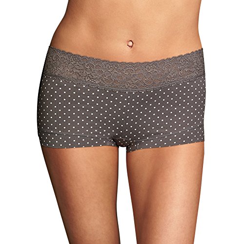 Maidenform Cotton Dream Boyshort with Lace (40859) Steel Grey Dot, 5