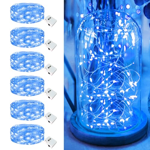 Image of 6 Pack Fairy Lights Battery Operated - 7ft 20 Led Twinkle Lights 3 Modes, Bulk Mini String Lights Waterproof for Mason Jars Vases DIY Party Wedding Decoration Christmas -Blue