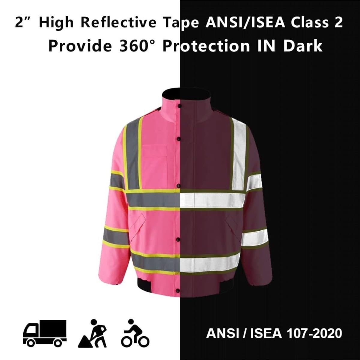 Chaleco Seguridad Chaqueta Acolchada For Hombre con Cinta Reflectante Y Cremallera Completa con Capucha Extraíble Reflectante Seguridad(XL)