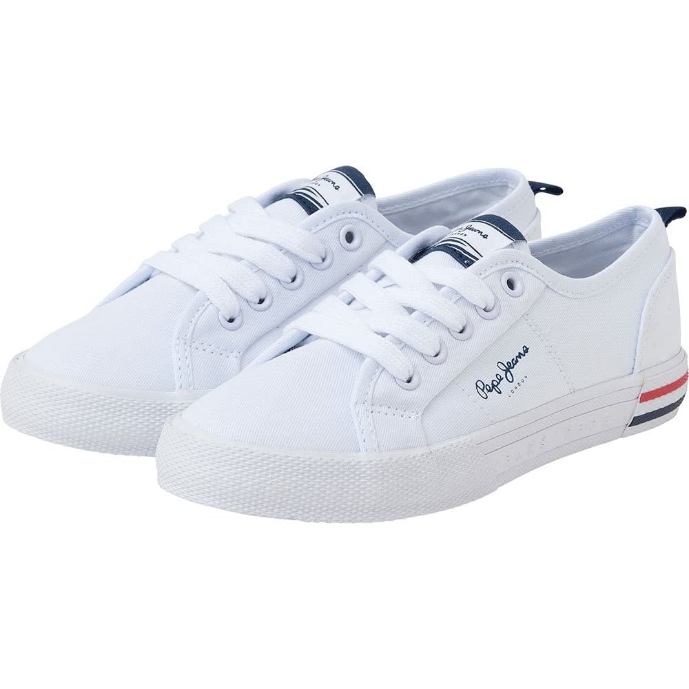 Pepe Jeans Girls White Kids Sneakers, 36 Eu, Youthful Canvas Trainers For Active Kids