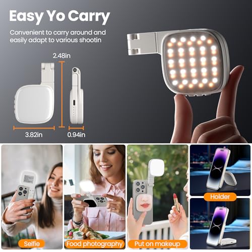 Image of ELEPHANTBOAT USB Magnetic Folding Phone Fill Light with Touch-Up Mirror 1000mAh Rechargeable 3-Color LED Video & Photography Light with 10 Brightness Levels Compatible with Magnetic Ring Phones Cases