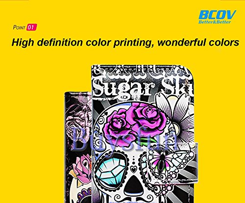 Iphone 6S Plus Case,Iphone 6 Plus Case,Bcov Purple Flowers Skull Leather Flip Phone Case Wallet Cover With Card Slot Holder Kickstand For Iphone 6+/Iphone 6S+ #TOP1