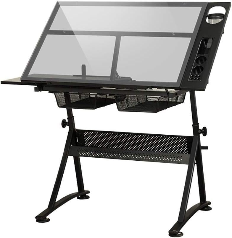 Height Adjustable Drawing Desk, Tiltable Craft Table with Storage, Large Art Desk, for Home Office Drafting Table