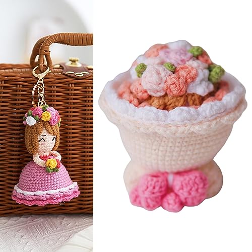 Image of DIY Crochet Stuffed Bride Doll Room Decoration for Wife Girls Boys Women Pink White