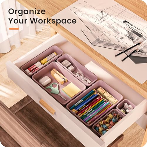 Image of 【Military Grade】A-LuGei Drawer Organizer,【𝟱𝗦𝗶𝘇𝗲】Makeup organizer,【Holds 177 Items】Bathroom Organizers and Storage,Organization and Storage,Desk Drawer Organizer for Vanity【Lilac】