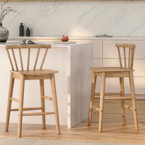 HoeuThien Modern Bar Stools Set of 2 24 Wooden Counter Height Barstools Modern Armless Farmhouse Bar Dining Chairs with Back & Footrest for Kitchen Island Pub Natural Oak