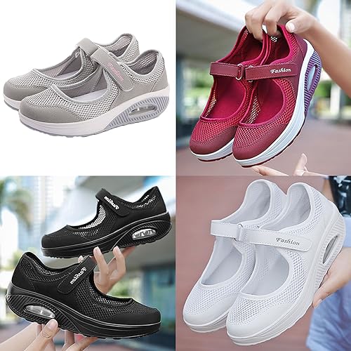 BlackeEight Women's Comfy Working Nurse Shoes,Lightweight Breathe Mesh Non-Slip Orthotic Air Cushion Adjustable Standing Wedges3