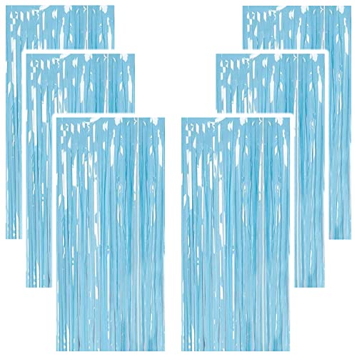 Image of 6 Pieces Foil Fringe Tinsel Party Curtains for Photo Backdrop (Pastel-Blue)