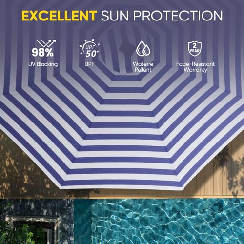 Image of Tempera Patio LED Umbrella with Light | Solar Outdoor Umbrella | Market Table Parasol with Push Button Tilt and Crank, with Sturdy Pole & Fade Resistant Canopy, Easy to Set