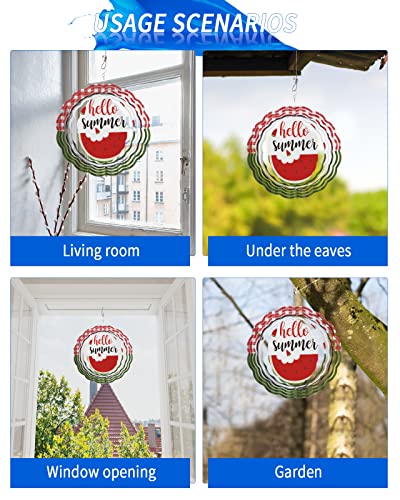 Wind Spinners For Yard And Garden, Hello Summer Stainless Steel Wind Sculptures Spinners, Red Plaid Teal Striped Tropical Watermelon Wind Spinner Crafts Ornaments 3D Indoor Outdoor Decorations 8" #TOP4