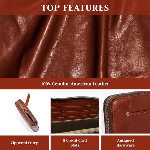 American Leather Co. Austin Continental Wallet for Women, Brandy, 100% Genuine Leather Wallet for Cards with RFID Contactless Technology, Functional & Fashionable, Women's Wallets with Bifold Slots3