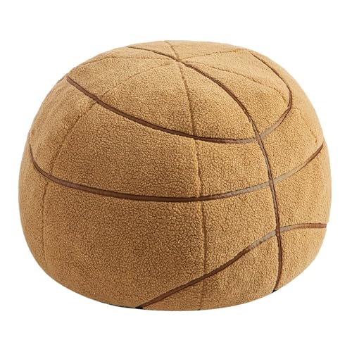 Heritage Kids Round Basketball Foam Filled Bean Bag Chair 24 x 16 Plush Sherpa Sports-Themed Foam Stuffed Ottoman Pouf Lightweight Kids Room Decor Playroom & Bedroom Seating