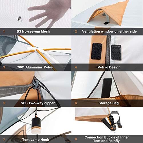 Bisinna 2 Person Camping Tent Lightweight Backpacking Tent Waterproof Windproof Two Doors Easy Setup Double Layer Outdoor Tents For Family Camping Hunting Hiking Mountaineering Travel #TOP7