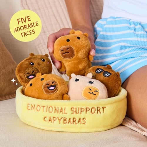 Image of Emotional Support Capybaras by Relatable, Cuddly Stuffed Animals and Plushies Set, Includes 5 Capybara Plush Toys with Carrying Basket, Cute Stuff & Graduation Gift Ideas