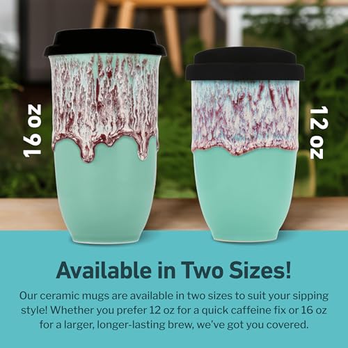 Image of NOVA CERAMICS Travel Mug On the Go Coffee Tumbler Microwave & Dishwasher Safe Green Tumbler - Gifts For Women Men Him Her 16oz Nebula