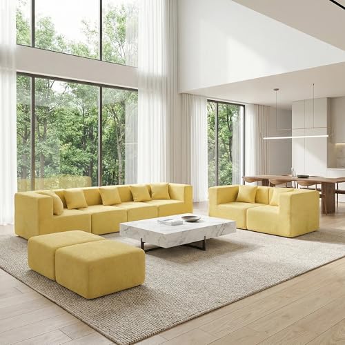 Image of MONVANE Modular Sectional Sofa, Oversized 8 Seat Convertible U Shaped Couch with Ottoman, Comfy Teddy Velvet Cloud Couch with Deep Seat, Sectional Couches for Living Room, No Assembly Required, Yellow