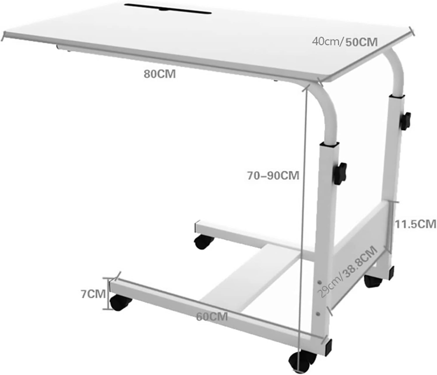 Over-Bed Tables, Laptop Desk with Wheels Bed Side Eating Tray Table Height Adjustable moveable Rolling Medical Table