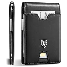 GSOIAX Mens Slim RFID Blocking Leather Wallet with Money Clip Minimalist Carbon Fiber Bifold Credit Card Holder 11 Card Slots Gift Box IncludedA-Leather Blcak