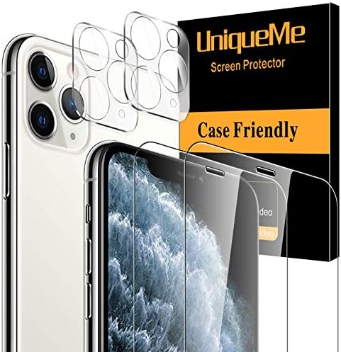 UniqueMe [4 Pack] compatible with iPhone 11 Pro Max 6.5 - inch, 2 Pack Screen Protector Tempered Glass and 2 Pack Camera Lens Protector 9H Hardness Clear [Bubble Free]
