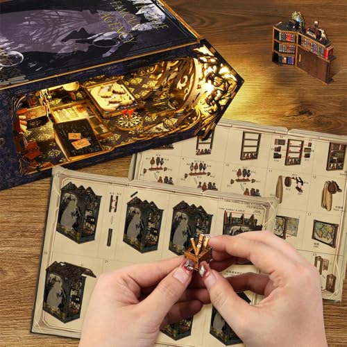 Doviden DIY Book Nook Kit - Booknook Puppenhaus Bausatz Bücherregal Deko LED-Sensor-Licht - Detektei 3D Puzzle Nook Book Miniatur Haus Kits für Erwachsene