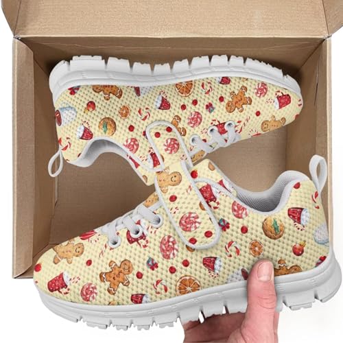Christmas Gingerbread Pattern Boys Girls Shoes Kids Tennis Running Athletic School Sneakers for Little/Big Kid（White Sole）2