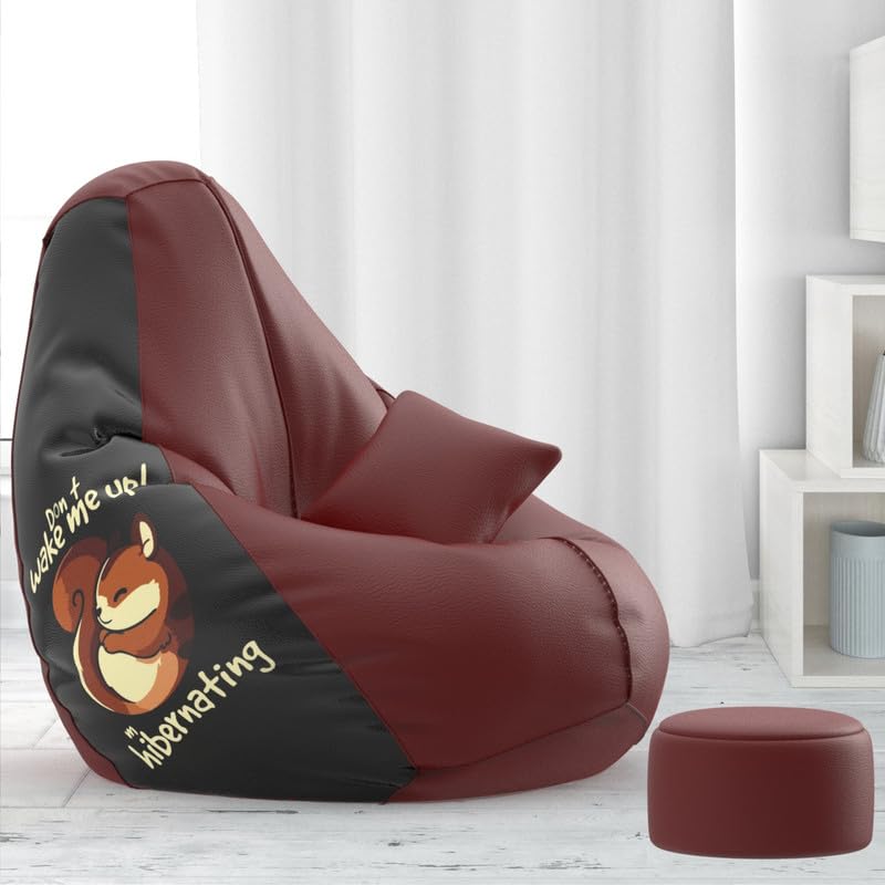 Image of Biggie Bean Bag Chair with Beans Filled 5XL Evergreen Classics Bean Bag-Loud Prints-Soft Landings-Styled with Free Cushion & Footrest (Matching Color : Printed Do not Wake me up - Maroon Black)