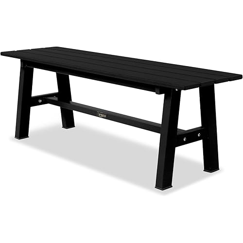 VINGLI 47” Outdoor Bench HDPE Patio Garden Bench w/Metal Legs, Poly Lumber Outdoor Backless Bench, 660 LBS Capacity (Black)