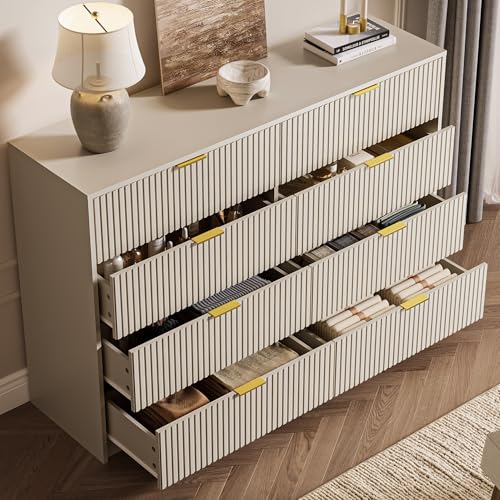 Image of MAISONARIA Beige Dresser for Bedroom, 8 Drawer Double Dresser, Modern Chest of Drawers for Bedroom, Living Room, Entryway and Closet, 55 inch L x 15.7 inch D x 37.4 inch H
