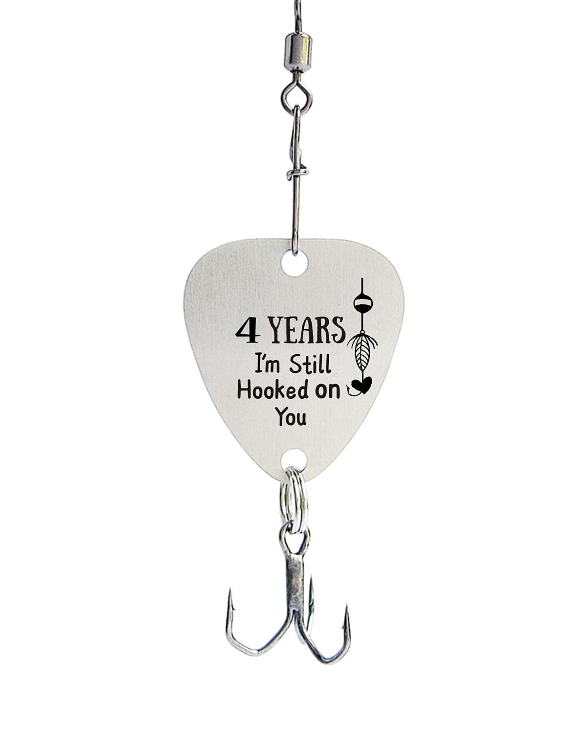Four Years Wedding Gifts 4 Years I'm Still Hooked On You Stainless Steel Fishing Lure Anniversary Present for Boyfriend Husband Wife and Girlfriend Anniversary Keepsake