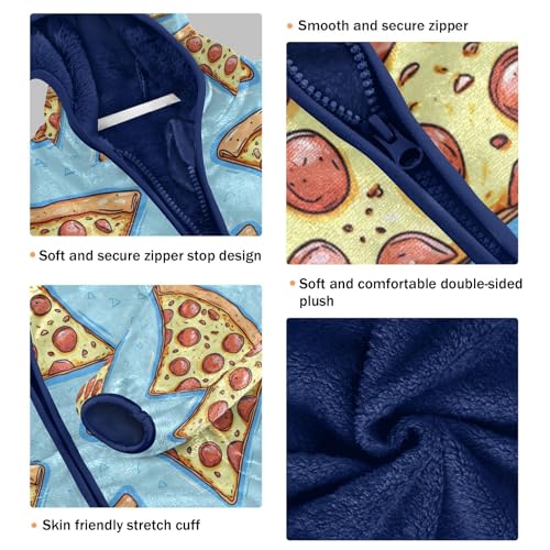 Pizza Slice Blue Background Toddler Fleece Jacket Girl Boys Hooded Fleece Jacket Coat Warm Outwear Zip-up 3-10T3
