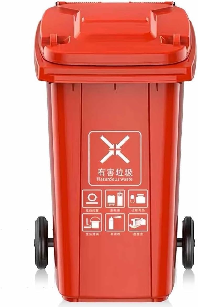 Zewnętrzny kosz na śmieci 80 l, 100 l, 120 l, 240 l, z pokrywką, pojemnik na śmieci o dużej pojemności, wytrzymały kosz na śmieci, łatwy w pielęgnacji i konserwacji (czerwony, 120 l)