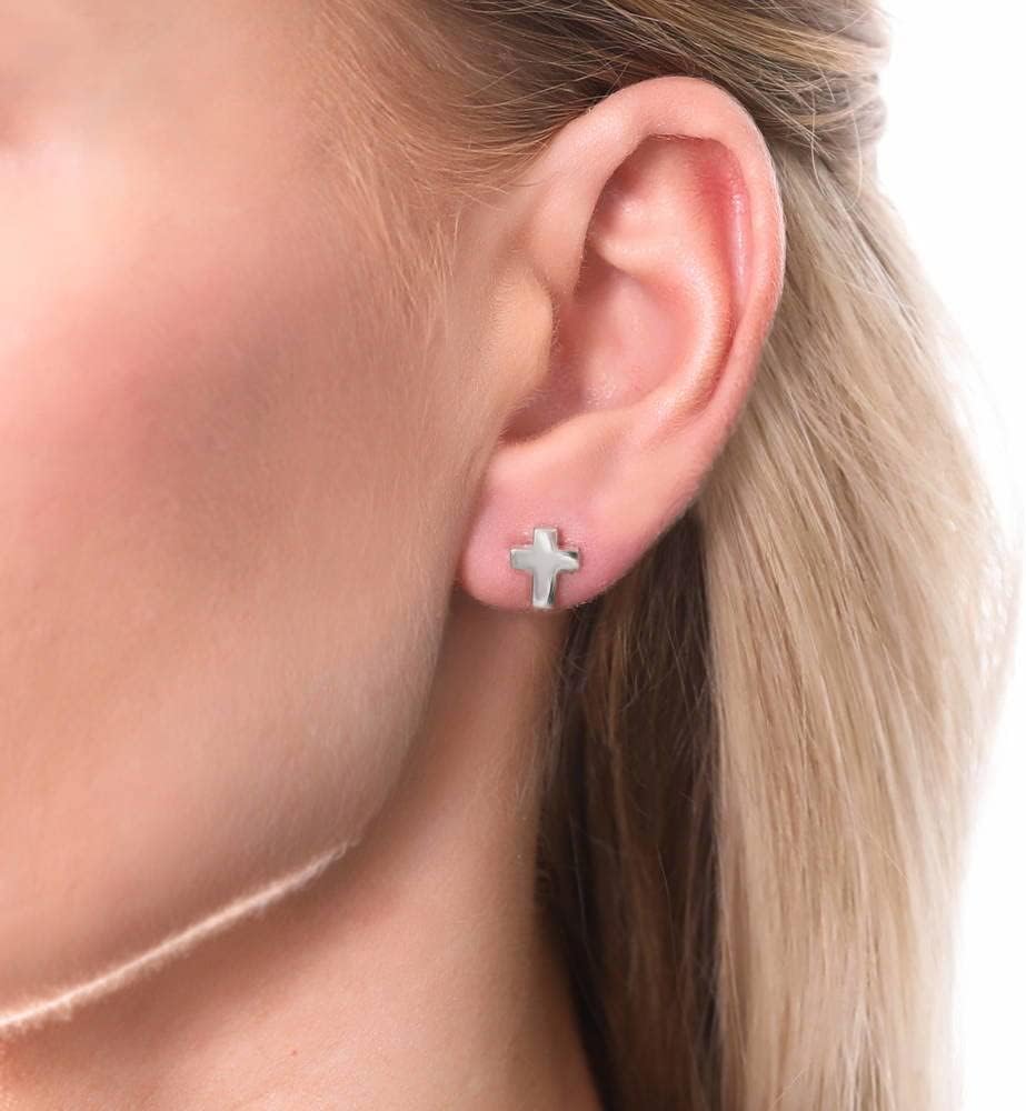 BERRICLE Sterling Silver Helix Cartilage Stud Earrings for Women - Ball Bead, Crescent Moon, Cross, Love Knot, Square Designs - Image 3