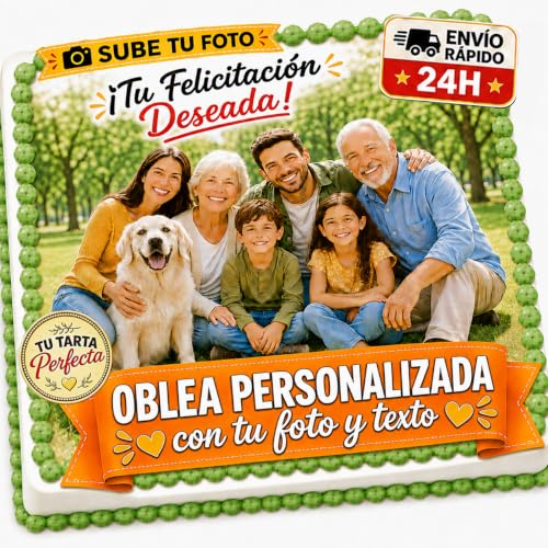 FOTO COMESTIBLE - OBLEA o Papel de AZÚCAR, Personalizada para Tarta con Foto, Nombre y Edad - Imagen Comestible Cumpleaños - Calidad Fotográfica Profesional - Varios Tamaños - Rectangular