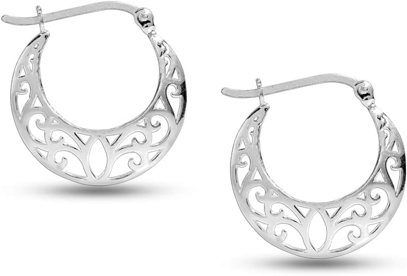LeCalla 925 Sterling Silver Filigree Hoop Earrings | Hypoallergenic Lightweight Intricate Floral Filigree Earring Snap-Back Closure for Women - Image 5