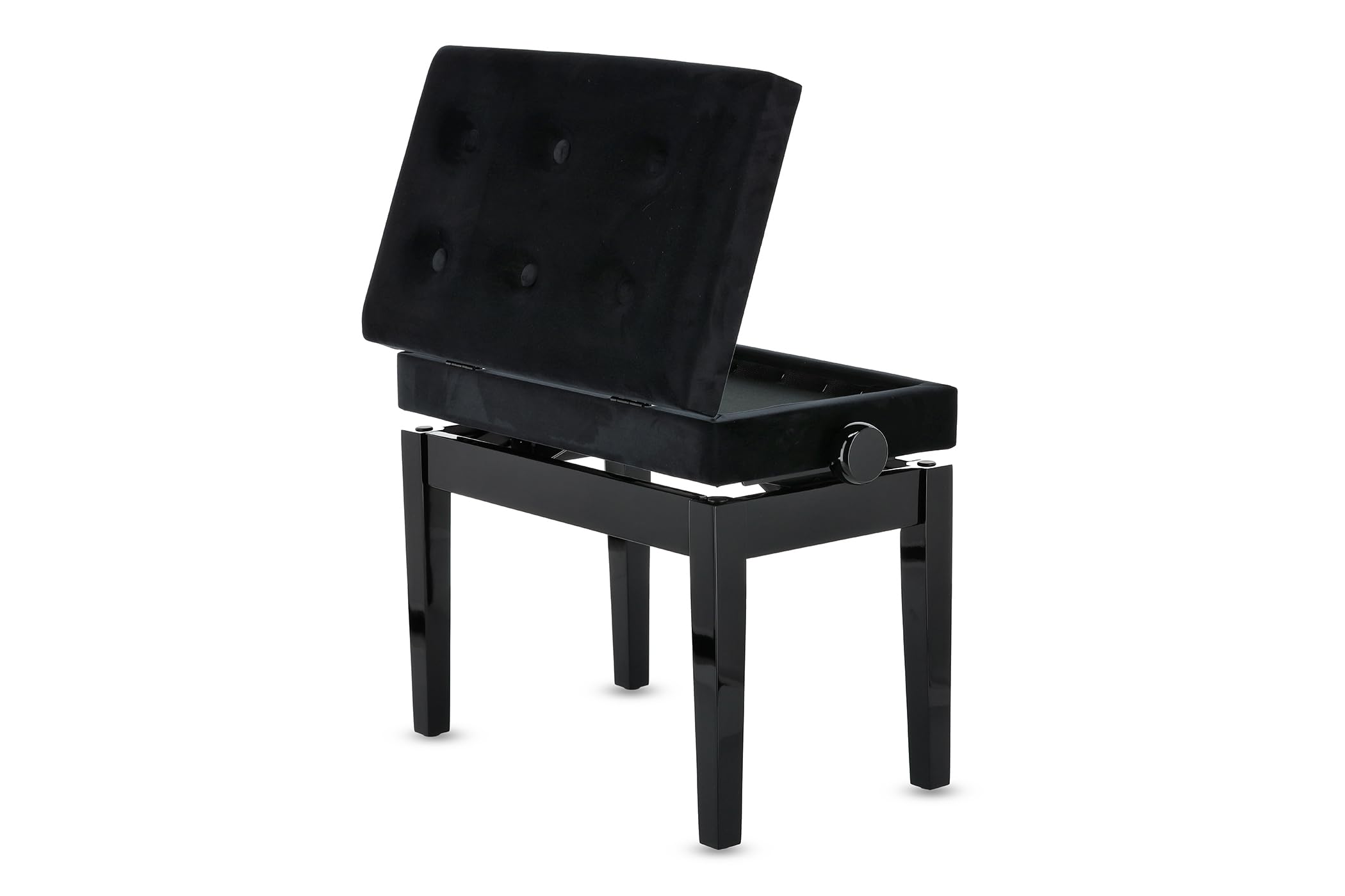GEWA Pianobank Compartimento Deluxe (madera maciza, carga de rotura de 2 toneladas, asiento de 52x30 cm, mecanismo de tijera preciso, altura de 48 a 57 cm), negro brillo intenso