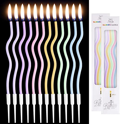 12 Piezas Velas de Tarta Espiral para Cumpleaños, Velas Cumpleaños Largas Adecuadas para Cupcakes, Decoración para Cumpleaños