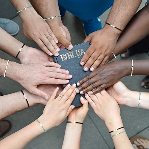 Fumete 16 Pcs Cross Bead Bracelet Bulk for Women Men 4mm Beaded Christian Bracelet Bible Verse Religious Jewelry for Church 6