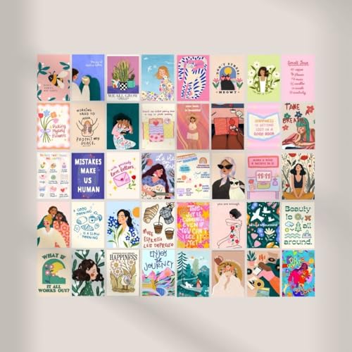 Image of auraposter Paper Manifestation Poster|(Set Of 40)|Positive Affirmation Cards|Vision Board Supplies (15 X10 Cm)|Feel Good For Wall,Bedroom,Living Room|Pink Girly Aesthetic Posters|Glue Dots Included