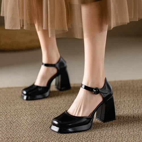 Chunky High Heels Closed Round Toe Ankle Strap D'Orsay Pumps4