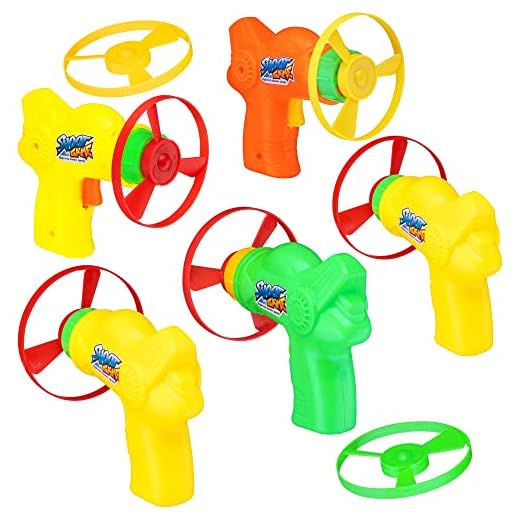 SRENTA 4" Colorful Flying Super Saucer Launcher Set, Spinning Shooter Flying Disc Toys for Children, Fun Fly Toys for Indoors or Outdoors, Pack of 12