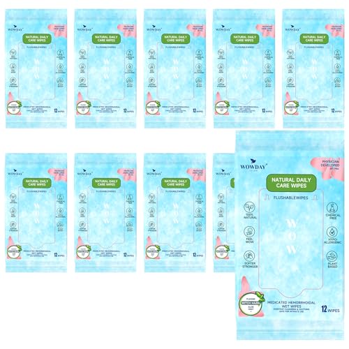 Image of Flushable Hemorrhoid Wipes | Medicated Witch Hazel Wipes Ph Balanced | 120 Count Natural Fragrance Free Adult Hemorrhoids Witch Hazel Wipe for Butt Itch