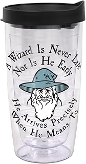 LOGOVISION Lord of the Rings A Wizard is Never Late Double-Walled Plastic Travel Tumbler Keeps Drinks Hot & Cold, 16oz.