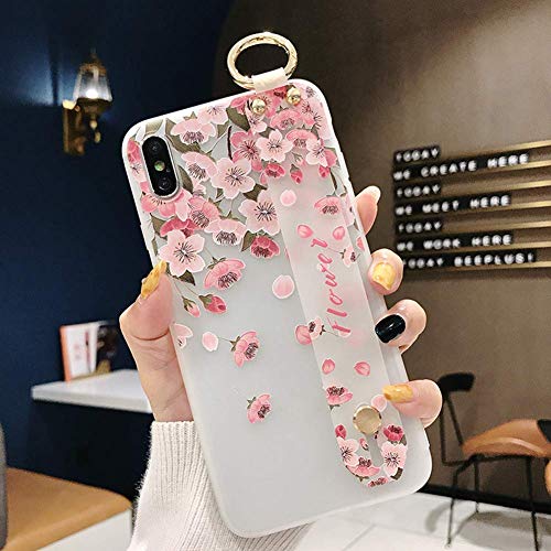 Robinsoni Case Compatible with iPhone XS Max Semi-Transparent Floral Flower Pattern Cover for Girls Women TPU Silicone Wrist-Band & Mental Ring Case Glitter Floral Cover Shockproof Bumper Back Case