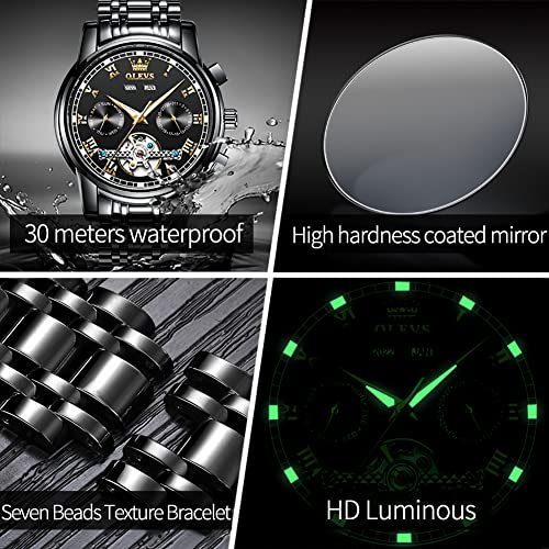 Image of OLEVS Automatic Watch for Men Self Winding Mechanical Luxury Business Stainless Steel Multi Calendar Waterproof Luminous Wrist Watches