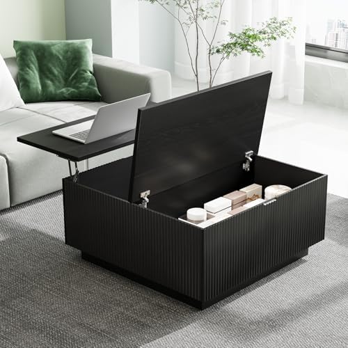 31" Lift Top Coffee Table with Hidden Storage, Farmhouse Square W...