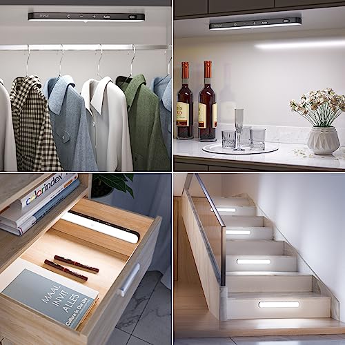 Ferswe Under Cabinet Lights Rechargeable, Battery Level Display, 60 LED Motion Sensor Cabinet Light, Dimmable Touch Control, Under Counter Lights for Kitchen, Closet, Cupboard(2 Pack)