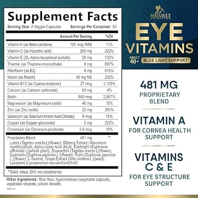 Eye Vitamins Supplements - 3x Strength Eye Health Vitamin with Lutein and Zeaxanthin - Vision Macular Health & Dry Eyes Support With Zinc, Vitamins C E & Minerals, Bottled in USA - 60 Capsules