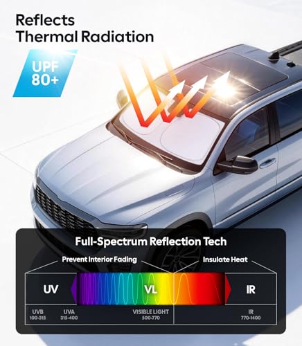 Image of Wigoo for Dodge RAM 1500 Windshield Sunshade [OEM Design, 100% Sun Blockage] Foldable Heat Insulation Sun Shade with Storage Bag, for Dodge RAM 1500 (2019-2026), Silver Coating
