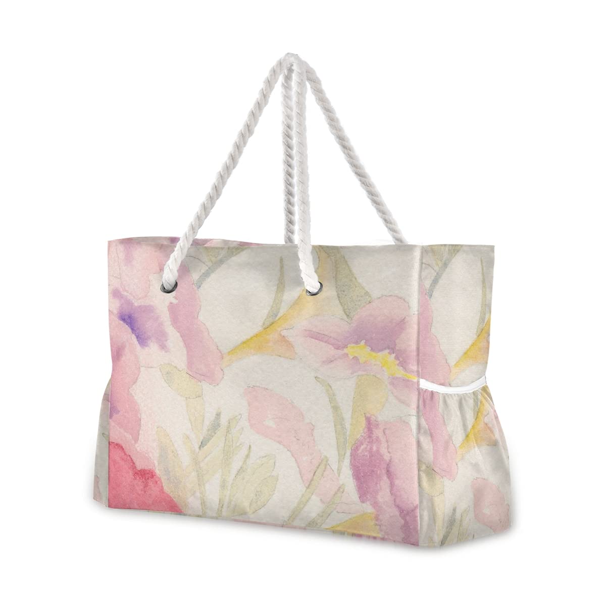 Bolsas de playa grandes de lona, bolsa de hombro, flores y hojas, resistente al agua, para gimnasio, viajes diarios, Fondo de flores y hojas 1, Talla única